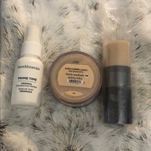 BareMinerals foundation, primer, and brush